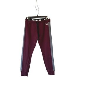 Victoria's Secret PINK Jogger Sweatpants Maroon Burgundy Grey Side Stripe Medium